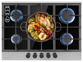 Klarstein Alchemist, gázfőzőlap, 5 alumínium égő, üvegkerámia, fekete