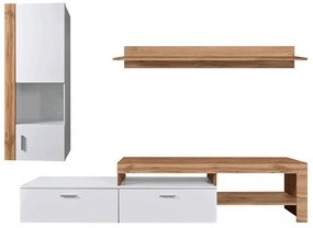 Nappali fal/szekrénysor, wotan tölgy/fehér, ALUBA