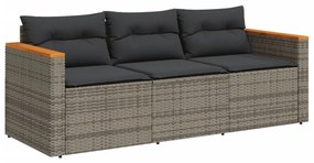 3 személyes szürke polyrattan kerti kanapé párnával