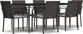 vidaXL 7 részes polyrattan és acél kerti étkezőgarnitúra párnával