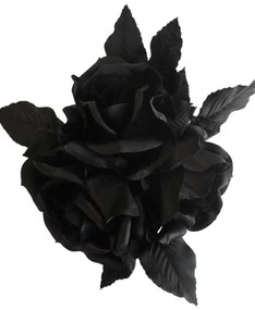 Fekete luxus rózsák levelekkel 60cm