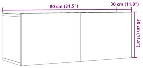 2 db kézműves tölgy falra szerelhető TV-szekrény 80x30x30 cm