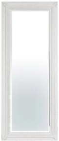 Élcsiszolt téglalap alapú fali tükör, keskeny fehér faragott keretben 134x54x3cm