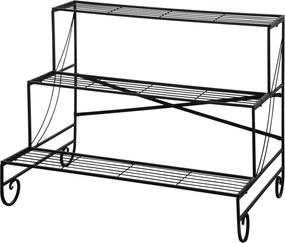 Outsunny Virágtartó Állvány Fém 3 Szintű Növénytartó Virág Lépcső Beltéri és Kültéri Kert Balkon Fekete 95 x 63 x 72 cm | Aosom