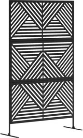 Outsunny Dekoratív Kültéri Elválasztó Gyémánt Motívumokkal és 2 Lábbal, Magas Acél Kerti Képernyő Erkélyre és Teraszra, 122x45x198 cm, Fekete | Aosom