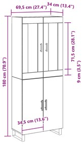 Highboard Fekete Tölgy 69.5x34x180 cm Mérnöki Fa