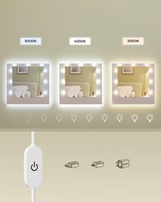 KAILYN LED Fésülködő asztal, tükörrel ellátott sminkasztal, 9 fiókkal, felhőfehér színben