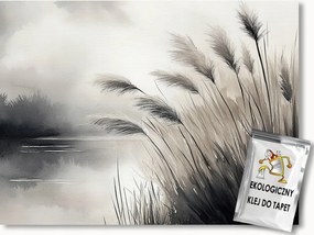 Fotótapéta Flizelina Tájkép Tó Fű Szürke Köd 368x254 ragasztó