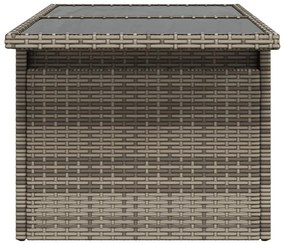 szürke polyrattan üveglapos kerti asztal 100x55x73 cm