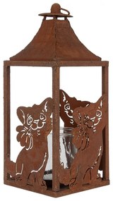 Antikolt barna fém mécsestartó lantern cicás 15x15x37 cm