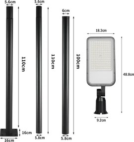 Brilagi-LED kültéri lámpa oszloppal és 3 m kábellel URBANLIGHT LED/100W/230V fekete IP65