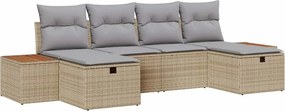 vidaXL Kerti Kanapé Szett párnával 6 pcs Bézs Poli rattan