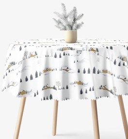 Goldea karácsonyi kör alakú teflonos terítő - téli táj Ø 100 cm