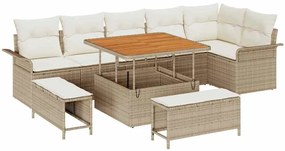 vidaXL Kerti Kanapé Szett párnával tárolóval 9 pcs Beige és krém