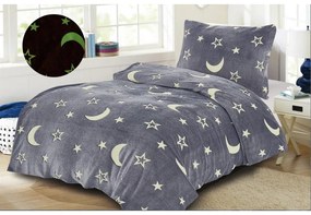 BIG MOON szürke világító mikroplüss ágynemű + SOFT világosszürke mikroplüss lepedő 90x200 cm