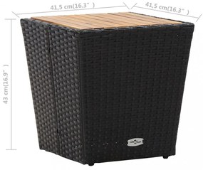 fekete polyrattan és tömör akácfa teázóasztal 41,5x41,5x43 cm