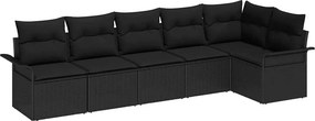 vidaXL Kerti Kanapé Szett párnával 6 pcs Fekete polirattan