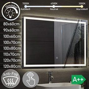 AQUAMARIN Fürdőszobatükör LED világítás 80 x 60 cm 28 W