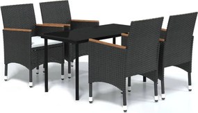 vidaXL 5 részes fekete kerti étkezőgarnitúra párnákkal