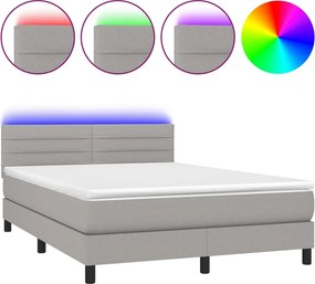 vidaXL világosszürke szövet rugós és LED-es ágy matraccal 140x190 cm