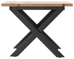 tömör fenyőfa és öntöttvas dohányzóasztal X-vázzal 50x50x35 cm