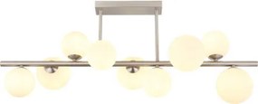 Globo 56140-9D Mennyezeti lámpa fém nikkel matt, üveg fehér, HxSzxM.: 870x280x370mm, üveg átmérő: 5x10cm, 4x12cm, benne 9x G9 LED 3.5W 230V, 350lm forrás, 310lm kimenet, 3000K