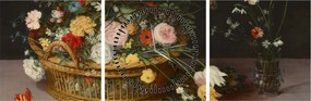 Kép - Jan Brueghel the Elder, Flowers in a Basket and a Vase, reprodukciók (órával) (90x30 cm)