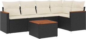 vidaXL 6 részes fekete polyrattan kerti ülőgarnitúra párnákkal