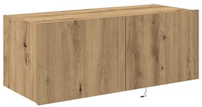 LED világítással ellátott TV fali szekrény, kézműves tölgy, 80x35x31 cm