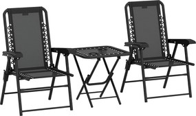 Outsunny 3 részes összecsukható bisztró szett – porszórt acél, fekete (2 szék + asztal) pohártartóval | Aosom