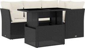vidaXL 5 részes fekete polyrattan kerti kanapészett párnákkal
