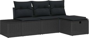 vidaXL Kerti Kanapé Szett párnával 4 pcs Fekete Poli rattan