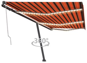 narancssárga-barna szélérzékelős és LED-es napellenző 600x300cm