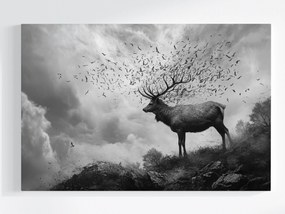 Canvas Vászonkép Absztrakt Természet Szarvas Madarak Szürke Hegyek 60x40