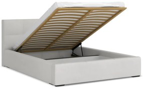 Világosszürke bársony kárpitozott ágyneműtartós franciaágy ágyráccsal 140x200 cm Hiko – Makamii