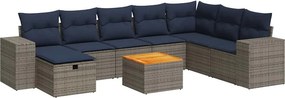 vidaXL 9 részes szürke polyrattan kerti ülőgarnitúra párnákkal