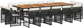 vidaXL 15 részes fekete polyrattan kerti étkezőgarnitúra párnákkal