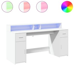fehér szerelt fa íróasztal LED-világítással 160 x 55 x 91 cm