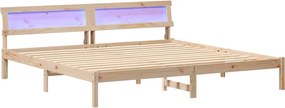 vidaXL Ágykeret LED -es lámpákkal Barna 200 x 200 cm Tömör fenyőfa