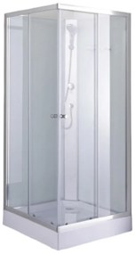 Stuxi Genova 80x80 cm szögletes két tolóajtós fehér hátfalas zuhanykabin 5 mm üveggel zuhanytálcával és csapteleppel