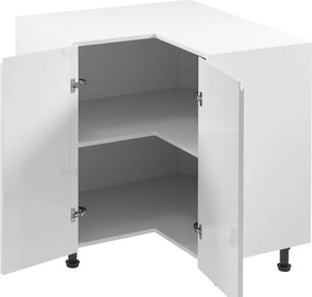 Alsó sarokszekrény, fehér/fehér extra magasfényű, AURORA D90N