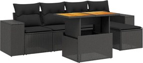 vidaXL 6 részes fekete polyrattan kerti ülőgarnitúra párnákkal