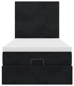 Ottomán ágykeret matracokkal fekete 80x200cm bársony