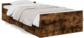 vidaXL füstös tölgy színű szerelt fa ágykeret fiókokkal 90 x 190 cm