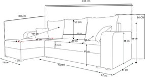 Kihúzható, kétoldalas L-alakú ülőgarnitúra VALERIO 238x140 cm, sötétszürke/antracit + 2 párna ingyenes