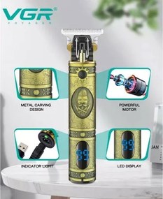 VGR Akkumulátoros Minőségi Gravírozott Férfi Hajvágó Gép 1500 mAh Lítium Akku Digitális kijelzővel