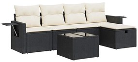 6 részes fekete polyrattan kerti ülőgarnitúra párnákkal