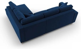 Kék bársony kinyitható tárolóhelyes sarokkanapé (jobb oldali-L alakú) Kyoto – Cosmopolitan Design