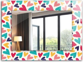 Prémium nyomott mintás tükör üveg díszkerettel 80x60 Színes szív minta
