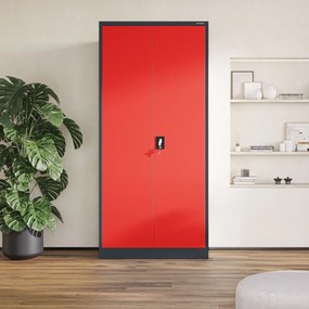 Fém iratszekrény JAN H, 900 x 1950 x 400 mm, antracit-piros